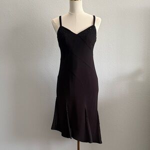 Evan-Picone Petite Black Beaded Asymmetrical Midi Dress Size 6P